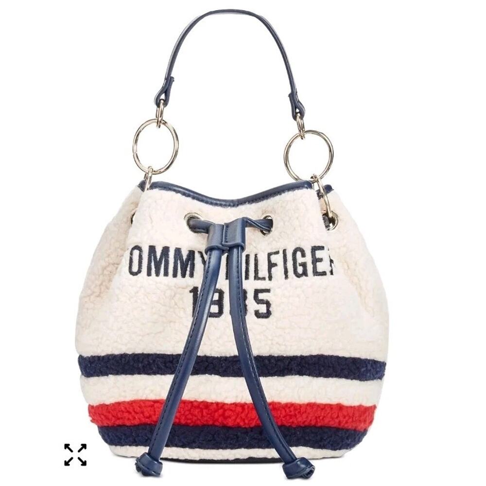 Tommy Hilfiger Sydney Sherpa Fleece Bucket Bag Small Drawstring Crossbody
